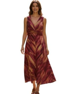 Jones New York dress 100% cotton orange red yellow pink fit & flare  size 12